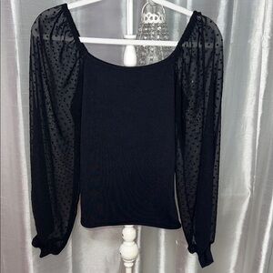 Elegant Black Sheer Balloon Sleeve Top